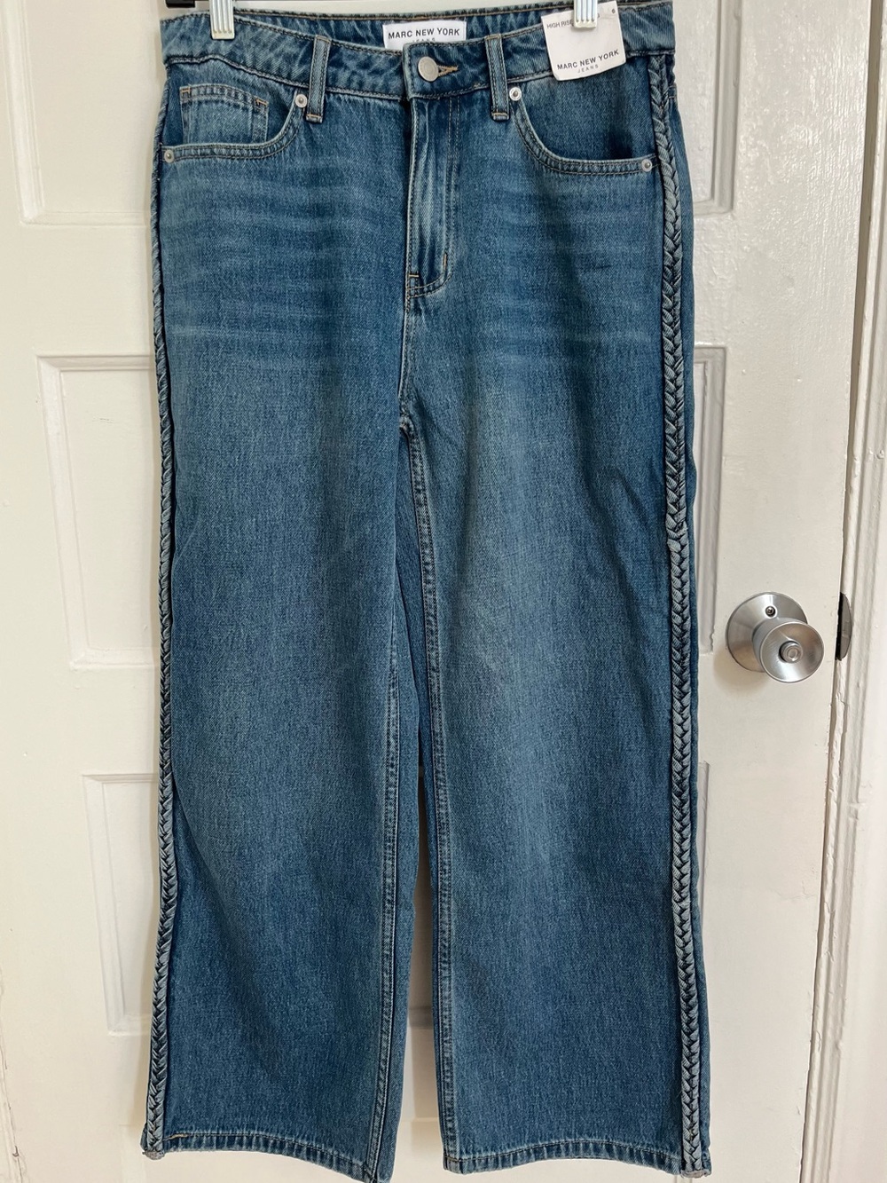 Marc New York Blue Wide-Leg Jeans with Side Braid 100% Cotton